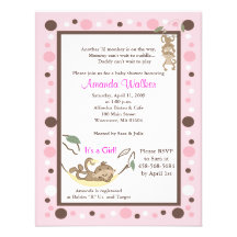 Monkey Business 4x5 Pink Dot Baby Shower Invite
