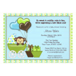 Monkey Carriage Baby Shower Invitation BLUE GREEN invitations