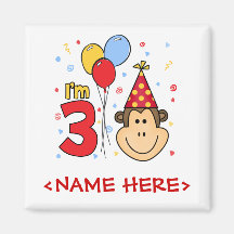 Monkey Face  3rd Birthday Fridge Magnets