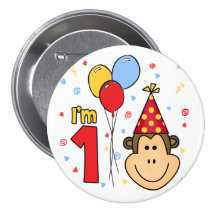 Monkey Face First Birthday Pinback Button