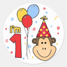 Monkey Face First Birthday Stickers