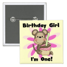 Monkey Girl 1st Birthday Tshirts and Gifts Button