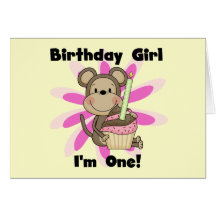 Monkey Girl 1st Birthday Tshirts and Gifts Greeting Cards