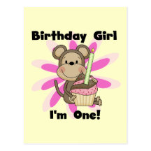 Monkey Girl 1st Birthday Tshirts and Gifts Postcard
