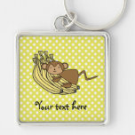 Monkey on bananas and yellow polka dots keychain