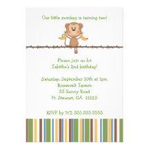 Monkey on vine 2nd birthday party invitation CUTE