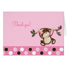 Monkey Play Pink Folded Thank you notes Greeting Card