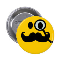 Monocle & Moustache Smiley (Customisable backgrnd) Pinback Button