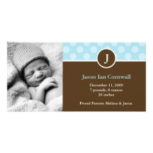 Monogram and Dots Birth Announcements Photo Card Template