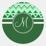 Monogram Aztec Andes Tribal Mountains Triangles Round Stickers