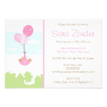 Monogram Balloon Baby Shower Invitation - Girl