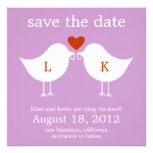 Monogram Birds Save The Date Card - Purple Personalized Announcement