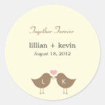 Monogram Birds Wedding Favour Sticker - Latte