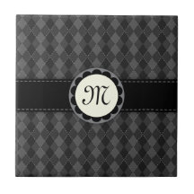 Monogram black and grey argyles tile/gift box