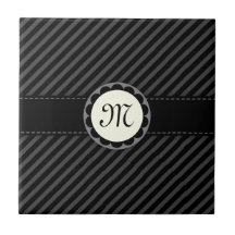 Monogram black and grey striped tile/gift box