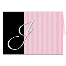 Monogram Black and Pink Elegance (J) Greeting Cards
