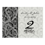 Monogram Black Damask Wedding Table Number Cards Postcard