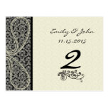 Monogram Black Damask Wedding Table Number Cards Postcards