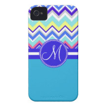 Monogram Blue Aztec Andes Chevron Zig Zags iPhone 4 Covers