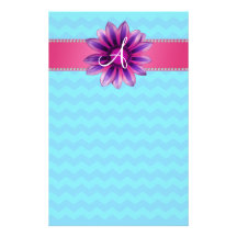 Monogram blue chevrons pink daisy customized stationery