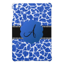 Monogram blue glitter giraffe print iPad mini case