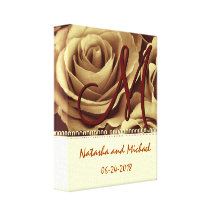 Monogram Bride and Groom with Gold Roses Gallery Wrap Canvas