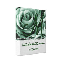Monogram Bride and Groom with Green Roses Stretched Canvas Print