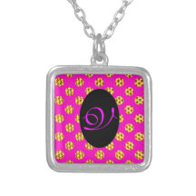 Monogram Cute Mom Sister Initial Girly Pink Bling Necklaces