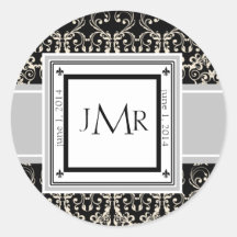 Monogram Damask Envelope Seal Stickers