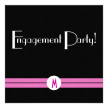 Monogram Engagement  Party in Black and White Invitation