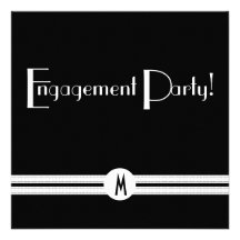 Monogram Engagement  Party in Black and White Personalised Invitations