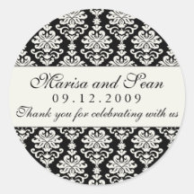 Monogram Favour Sticker | Black White Damask