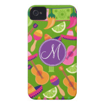Monogram Fiesta Party Sombrero Cactus Limes Pepper iPhone 4 Case-Mate Cases