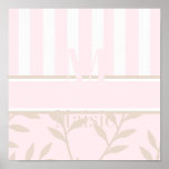Monogram Girl Name Pink Wall Art Canvas Poster