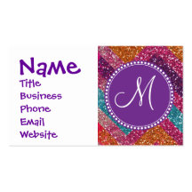 Monogram Glitter Chevron Pink Purple Orange Teal Business Card Templates