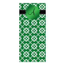 MOnogram green hearts ornamental pattern Rack Card Design