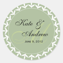Monogram green  wedding seal round stickers