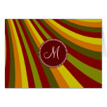 Monogram Groovy Red Yellow Orange Green Stripes Greeting Cards