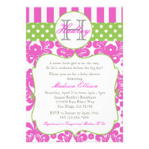 Monogram Hot Pink Green Baby Shower Invitation