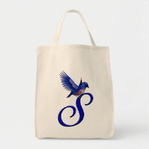 Monogram Initial S Bluebird Tote Bag