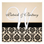 Monogram Ivory  & Black Damask Wedding Invitations