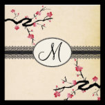 monogram japanese cherry blossom wedding invitations