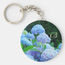 Monogram keychain Blue Hydrangea Flowers