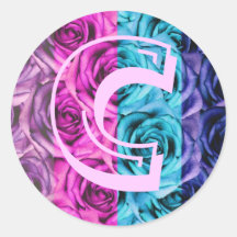 Monogram Letter C Roses Multi Colour Sticker