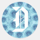 Monogram Letter D Blue Roses Sticker