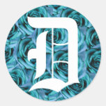 Monogram Letter D Blue Roses Sticker
