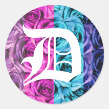 Monogram Letter D Roses Multi Colour Sticker