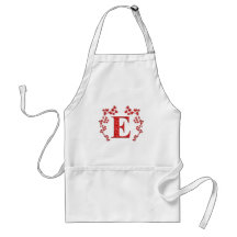 Monogram Letter E Red Leaves Apron