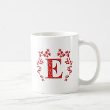 Monogram Letter E Red Leaves Coffee Mugs