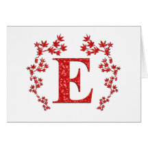 Monogram Letter E Red Leaves Greeting Card